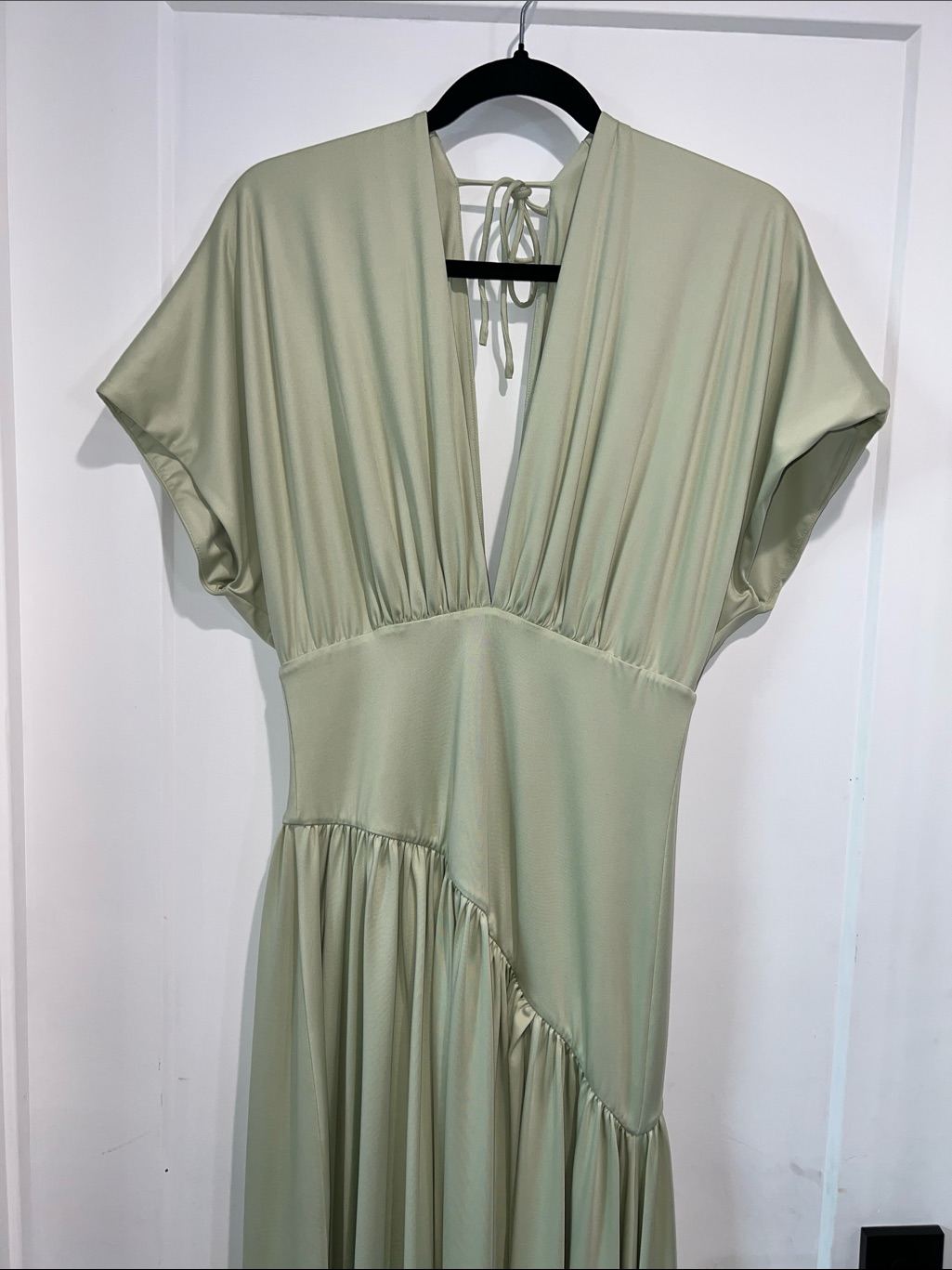 Delfi Collective Sade Asymmetric Maxi Dress Elegant Sage Green V-Neck — image 6 of 8